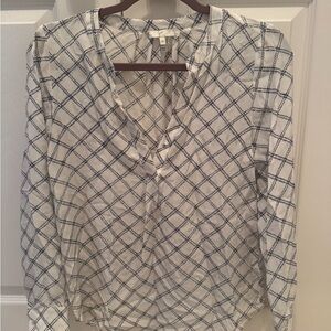 Joie Navy and White Plaid Blouse
